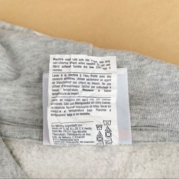 Champion logo hoodie light grey red navy stripe cuffs hem pullover ribbed XS - Picture 9 of 10